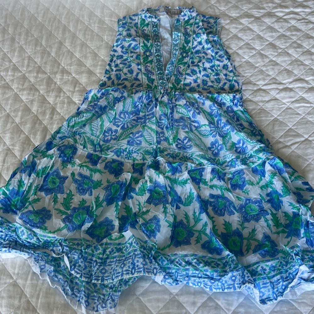 Purple and green block printed summer dress
